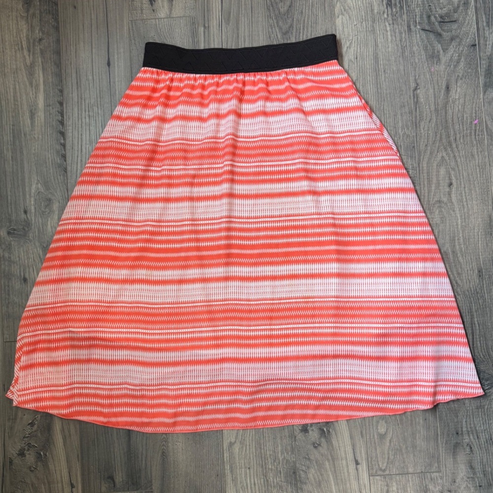 LuLaRoe Midi Skirt Orange White Stripe Pattern Elastic Waist Size‎ M
